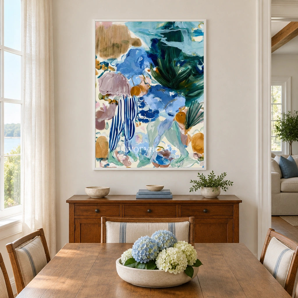 Ivory Painted Meadow: Marine Botanical Art — dining white