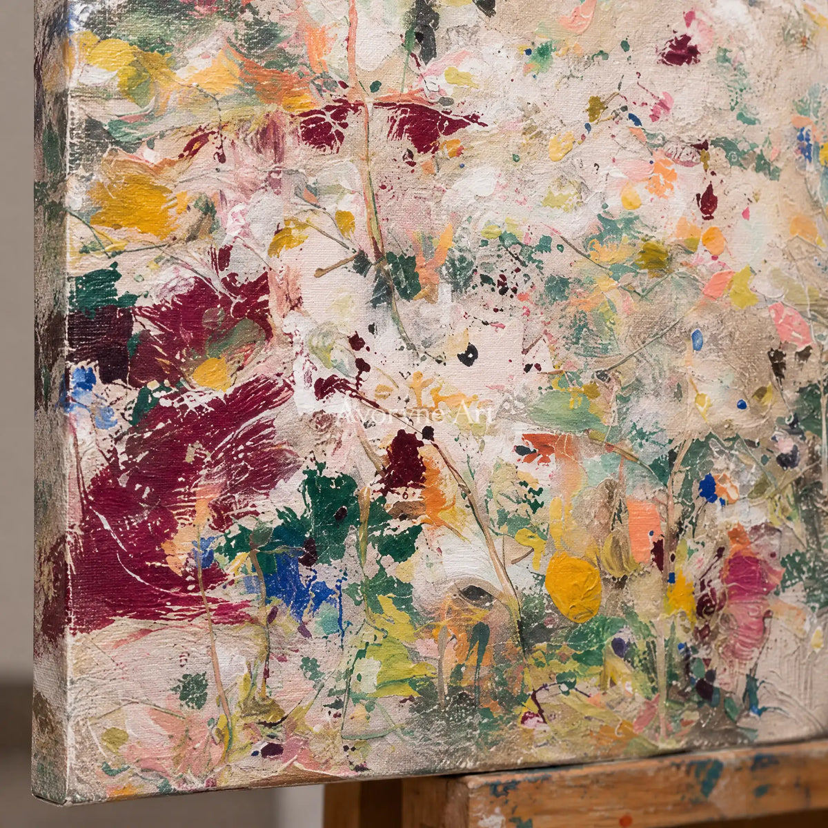 Ivory Painted Rhythm: Meadow Blossom Art — detail easel