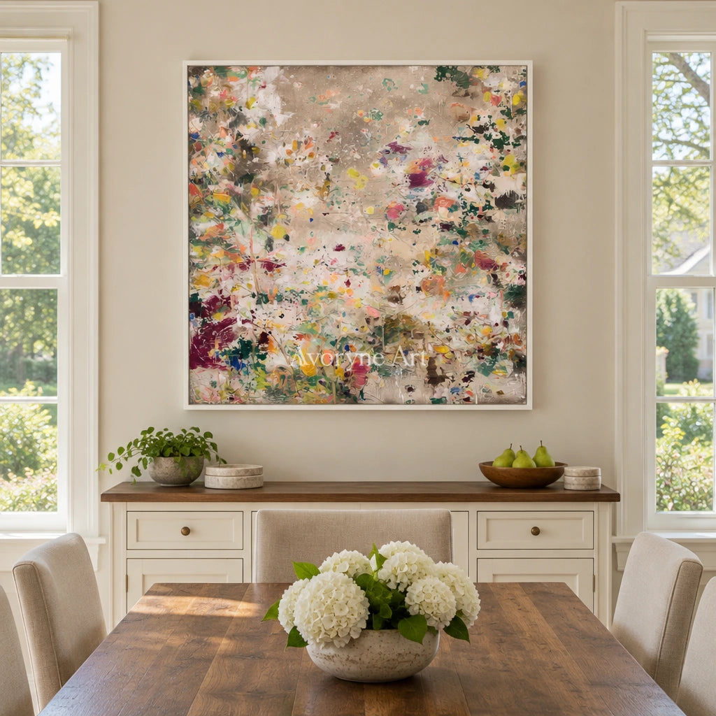 Ivory Painted Rhythm: Meadow Blossom Art — dining white