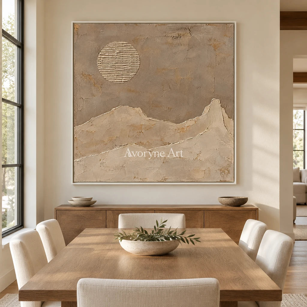 Dune Halo: Minimal Desert Landscape Wall Art — dining white