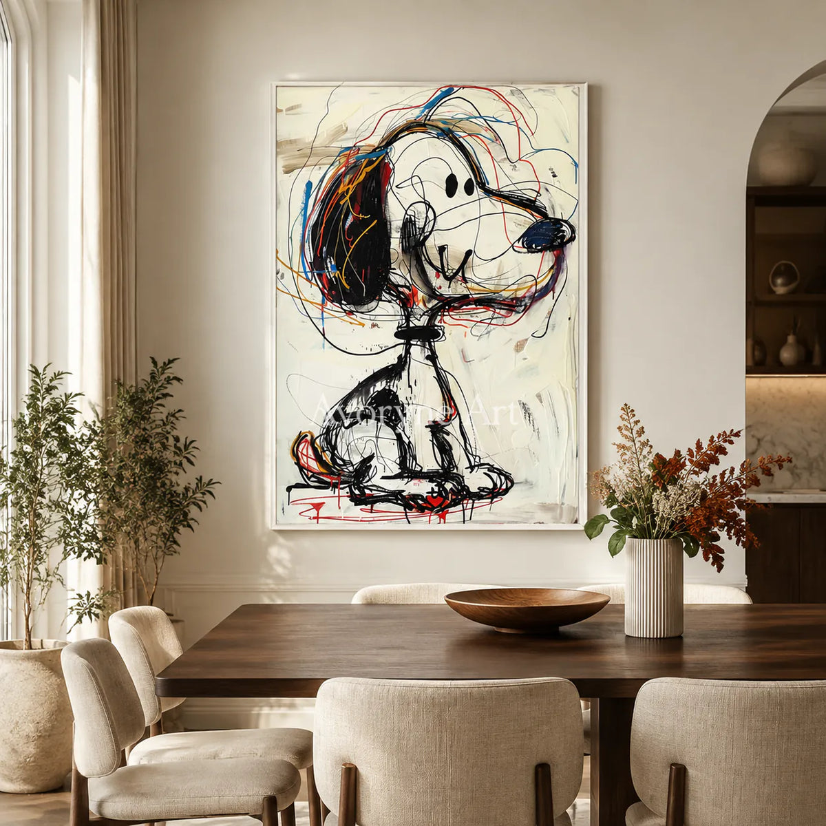 Quiet Gesture: Minimalist Beige Abstract Wall Art - dining room white frame