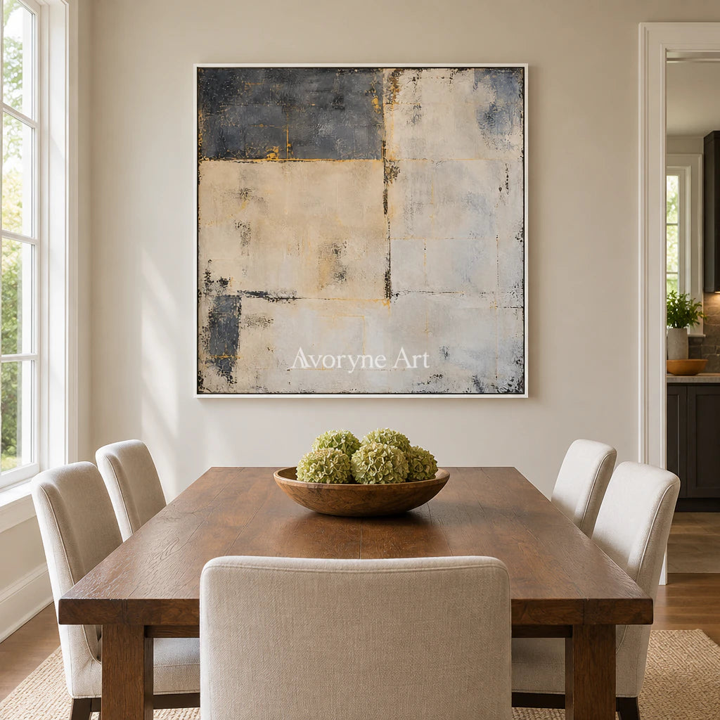 Quiet Masonry: Minimalist Beige Abstract Wall Art — dining white