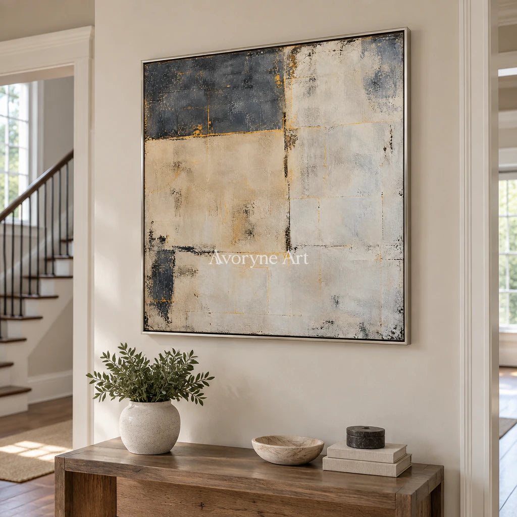 Quiet Masonry: Minimalist Beige Abstract Wall Art — entry silver