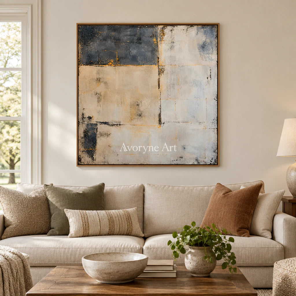 Quiet Masonry: Minimalist Beige Abstract Wall Art — villa wood