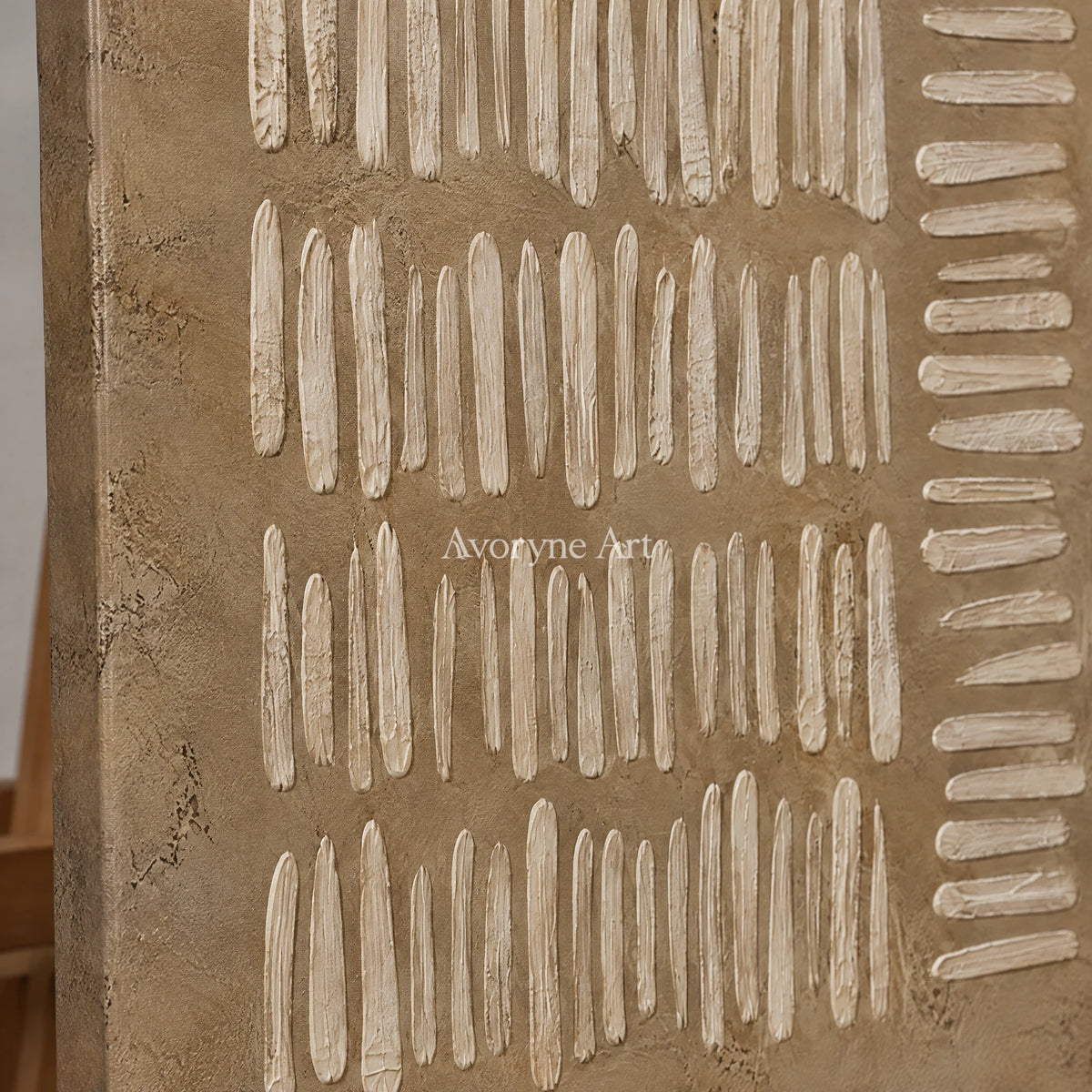 Woven Notation: Minimalist Beige Relief Wall Art — detail easel