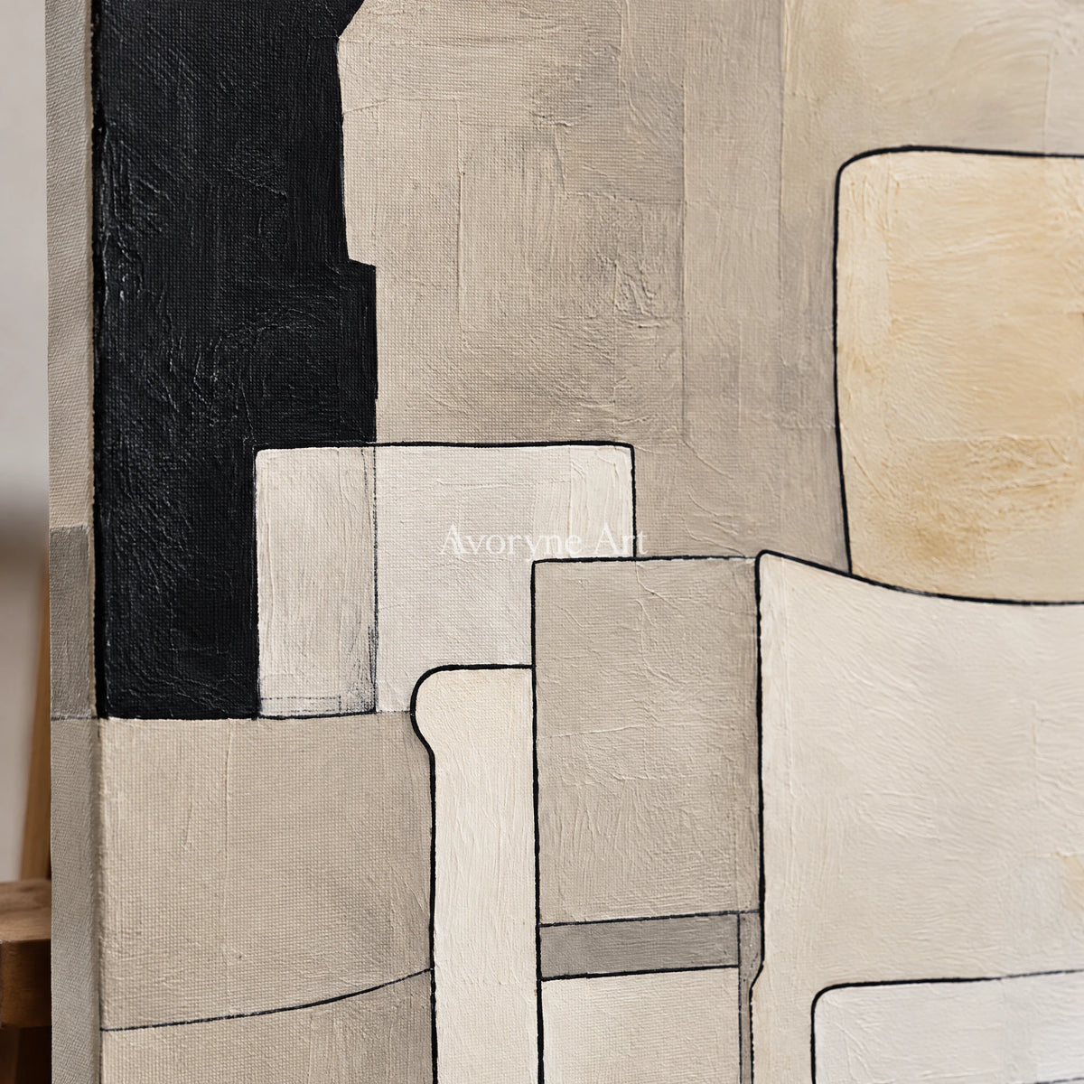 Ivory Assembly: Minimalist Block Abstract Wall Art — detail easel