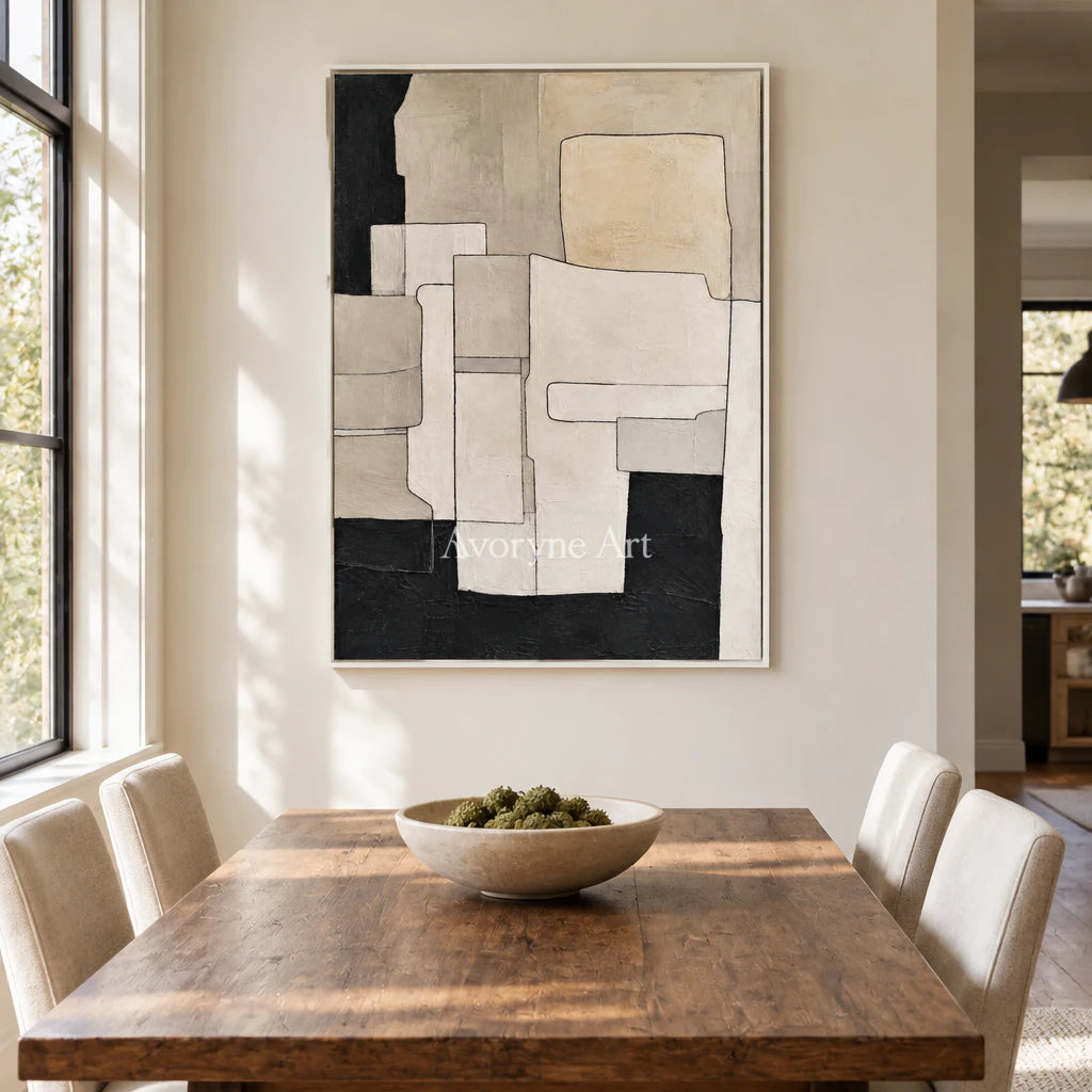 Ivory Assembly: Minimalist Block Abstract Wall Art — dining white
