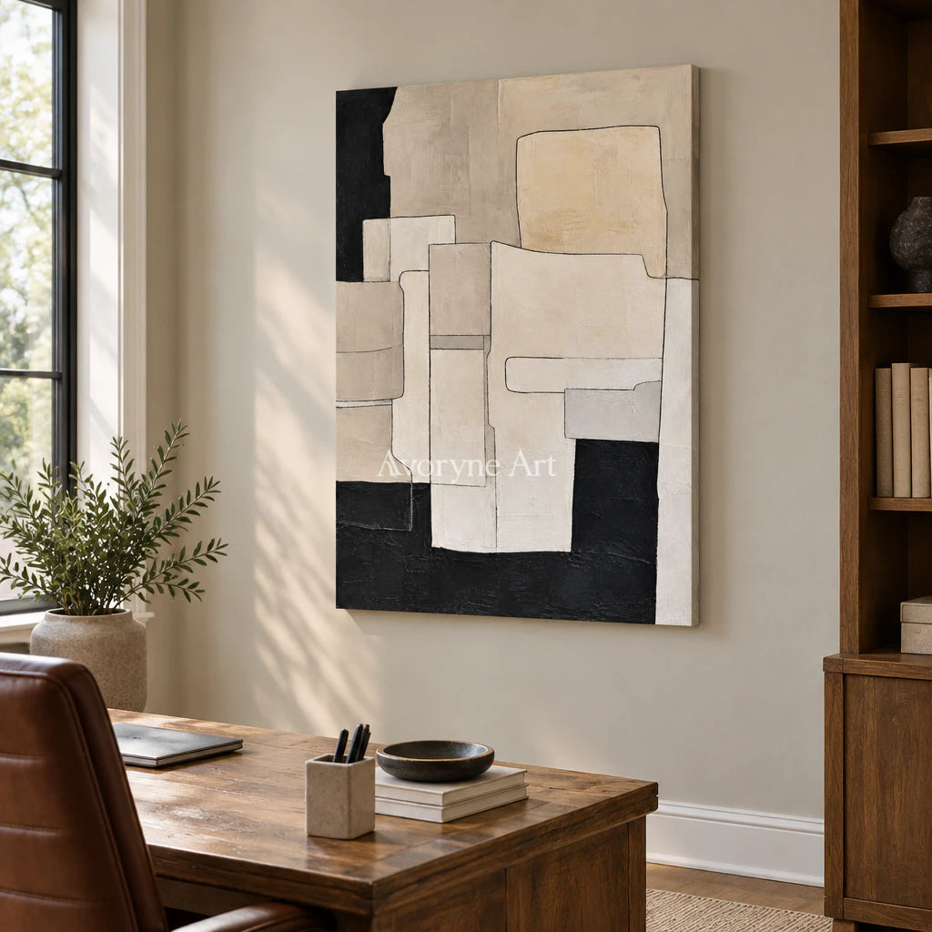 Ivory Assembly: Minimalist Block Abstract Wall Art — office frameless