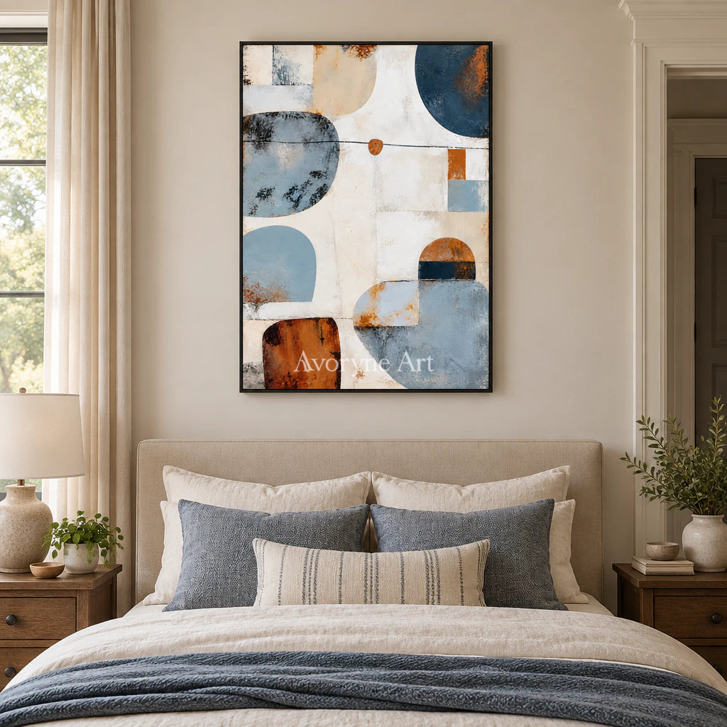 Soft Geometry: Minimalist Blue Abstract Wall Art — bedroom black