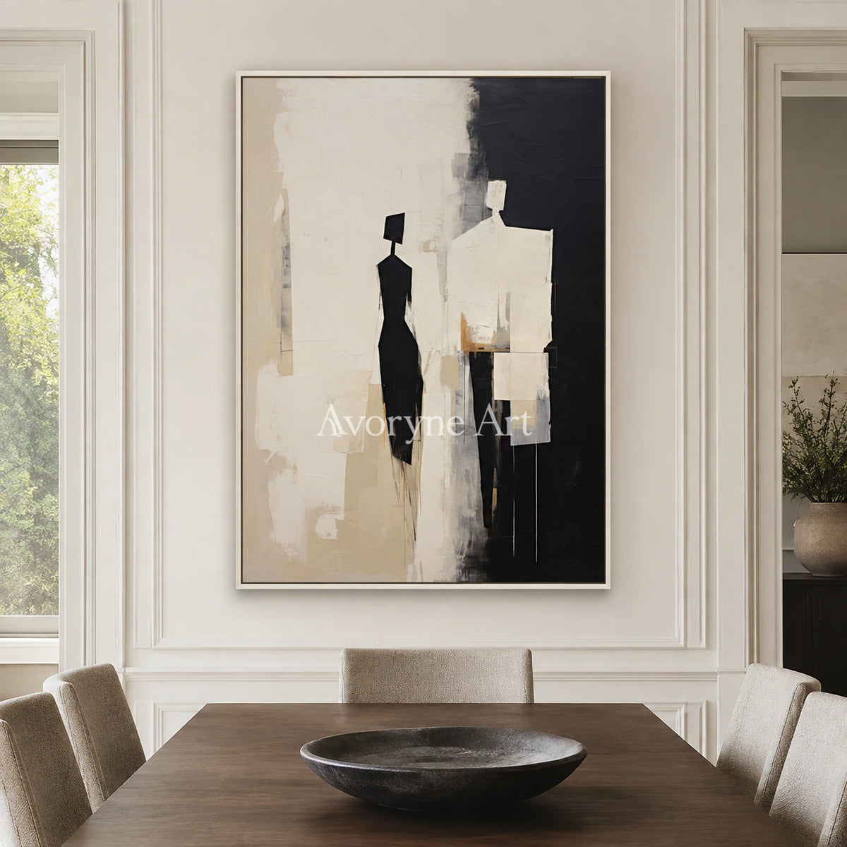 Between Figures: Minimalist Figurative Abstract Wall Art - dining room white frame