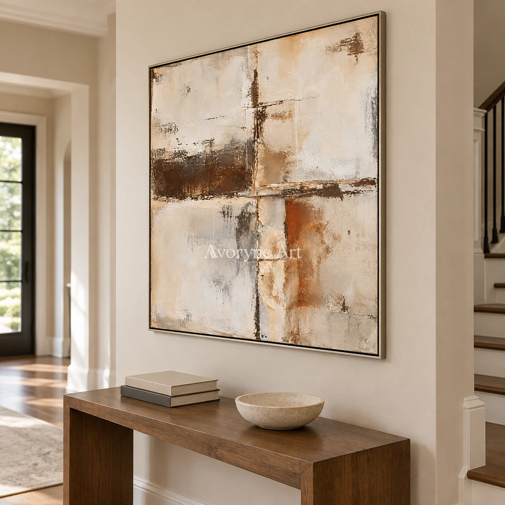 Worn Crossings: Minimalist Grid Abstract Wall Art — entry silver