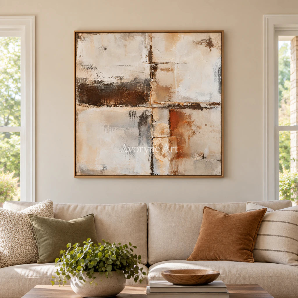 Worn Crossings: Minimalist Grid Abstract Wall Art — villa wood