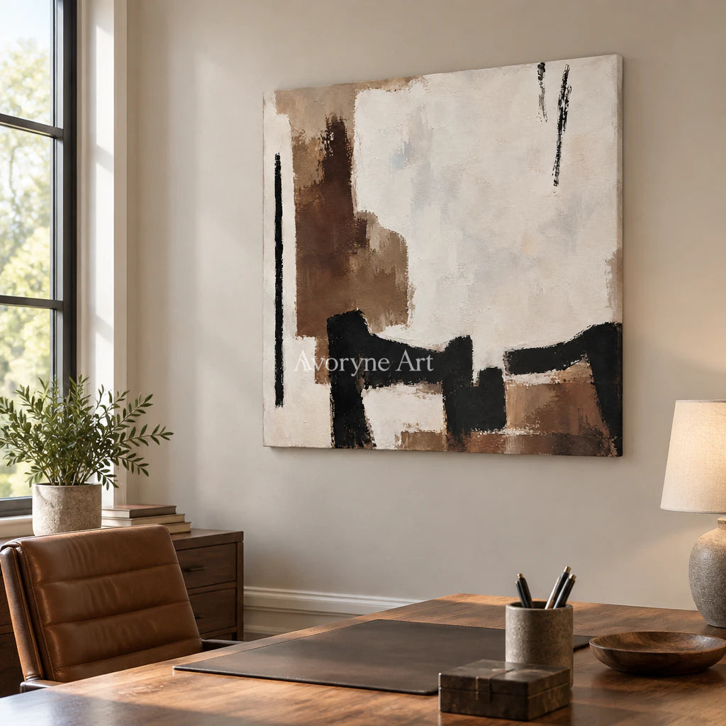 Earthen Pause: Minimalist Neutral Abstract Wall Art — office frameless