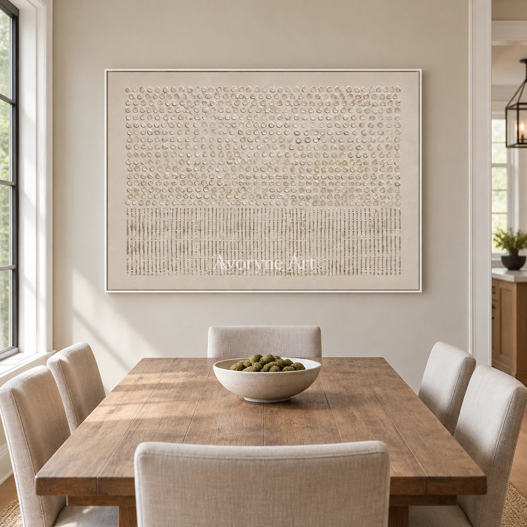 Quiet Glyphs: Minimalist Relief Panorama Wall Art — dining white