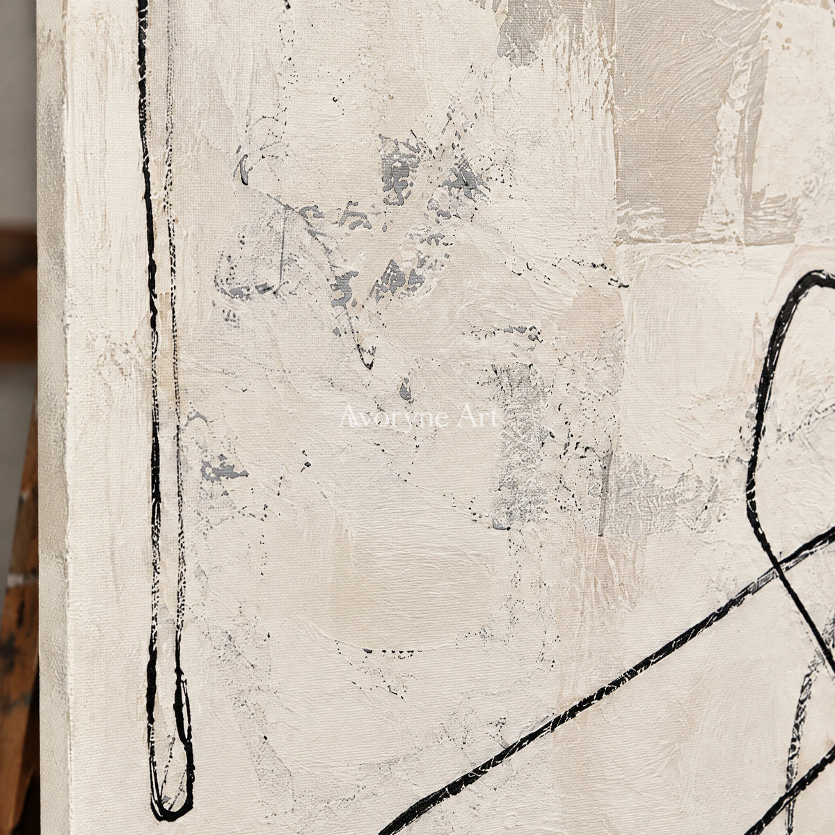 Quiet Orbit: Minimalist Textured Beige Line Wall Art — detail easel