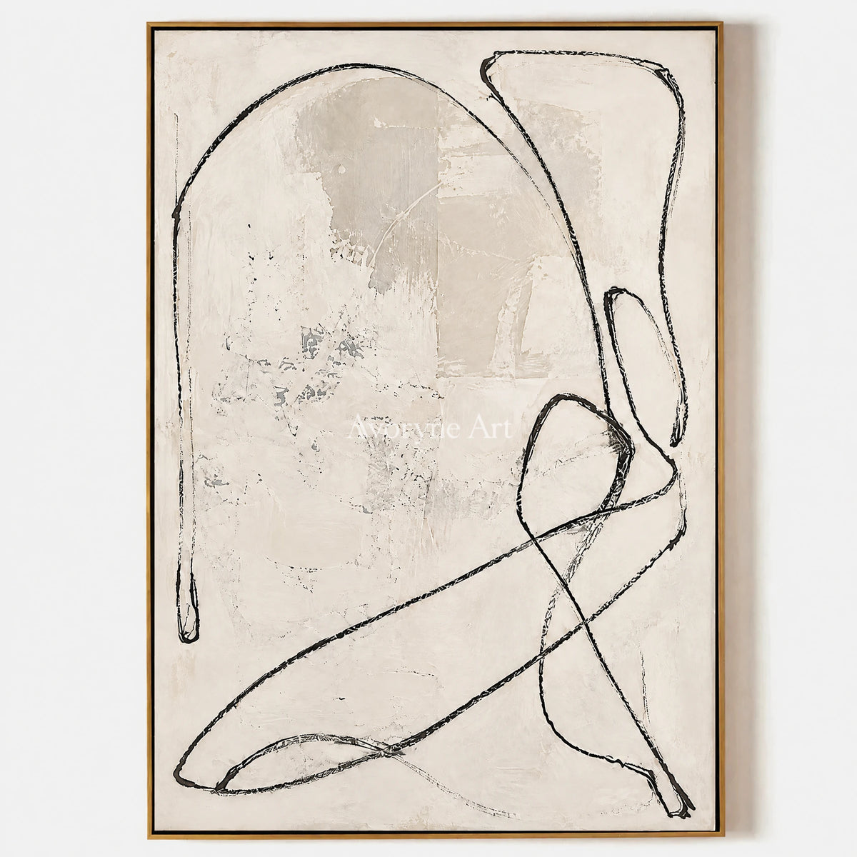 Quiet Orbit: Minimalist Textured Beige Line Wall Art — primary