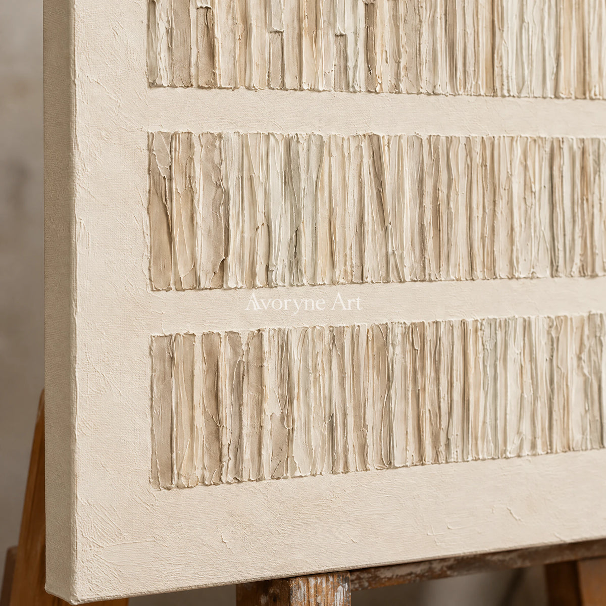 Linen Cadence: Minimalist Textured Relief Wall Art — detail easel