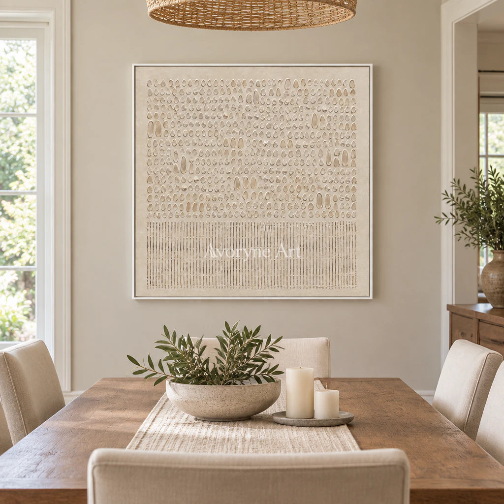 Ivory Script: Minimalist Textured Relief Wall Art — dining white