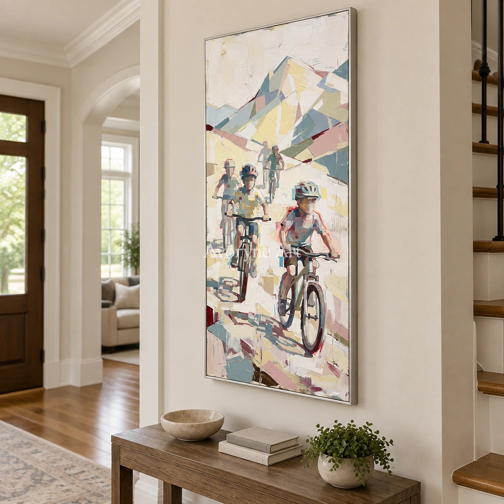 Faint Vista motion figure wall art with a silver frame in an entryway