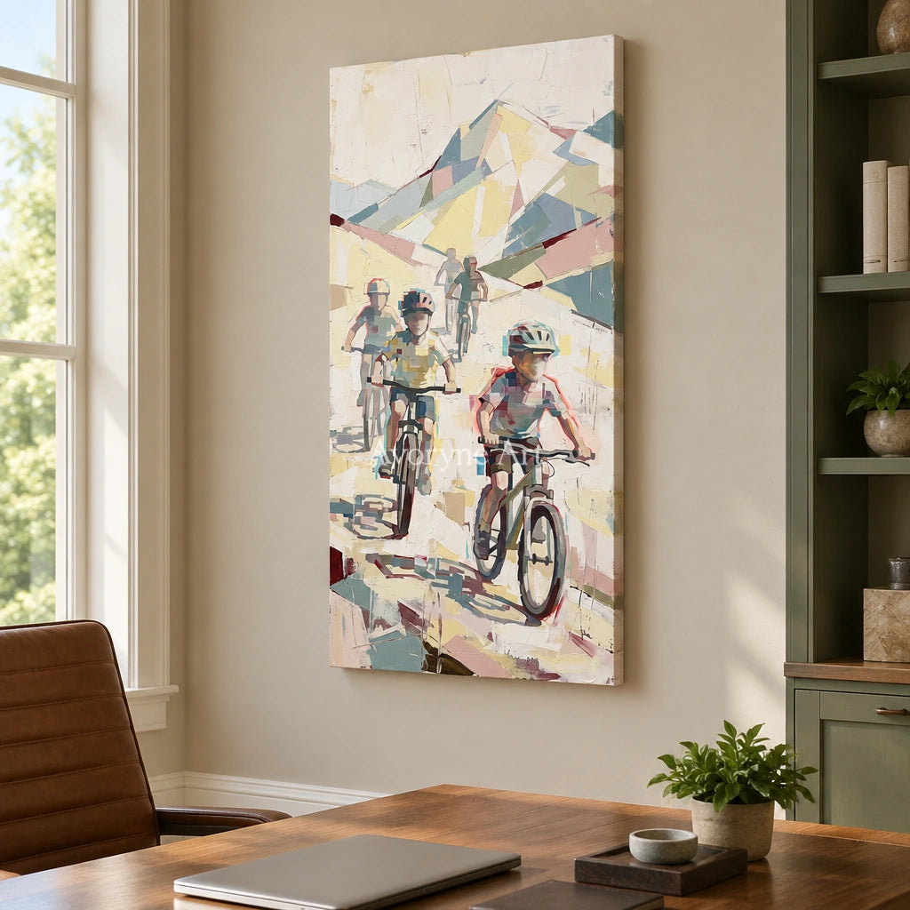 Faint Vista motion figure wall art as a frameless stretched canvas in a home office