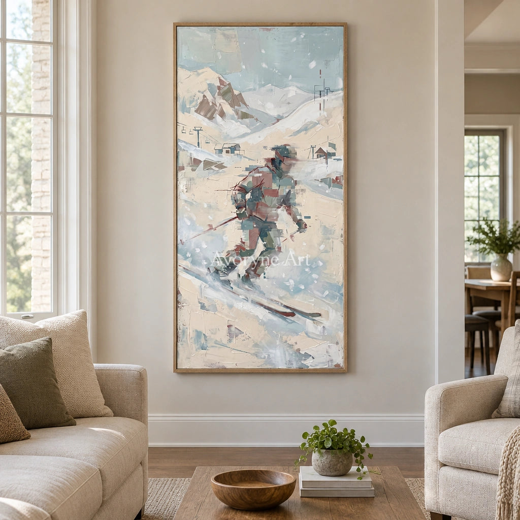 Warm Cadence motion figure wall art with a wood frame in a villa living space