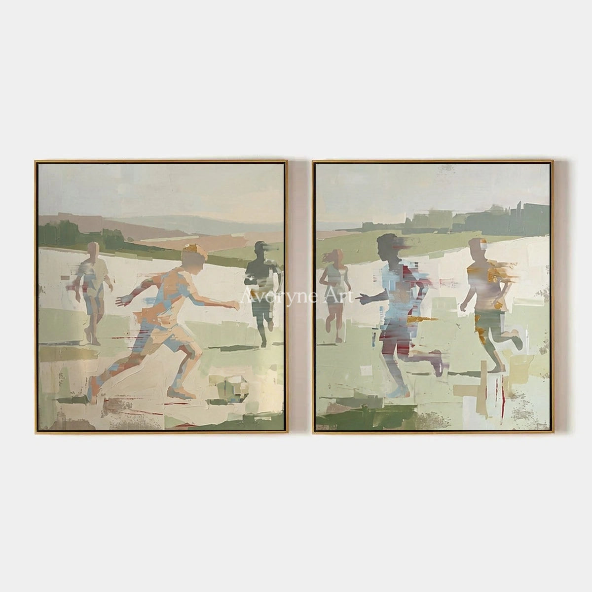 Faint Trace, hand-painted motion figure diptych by Sofia Alvarez