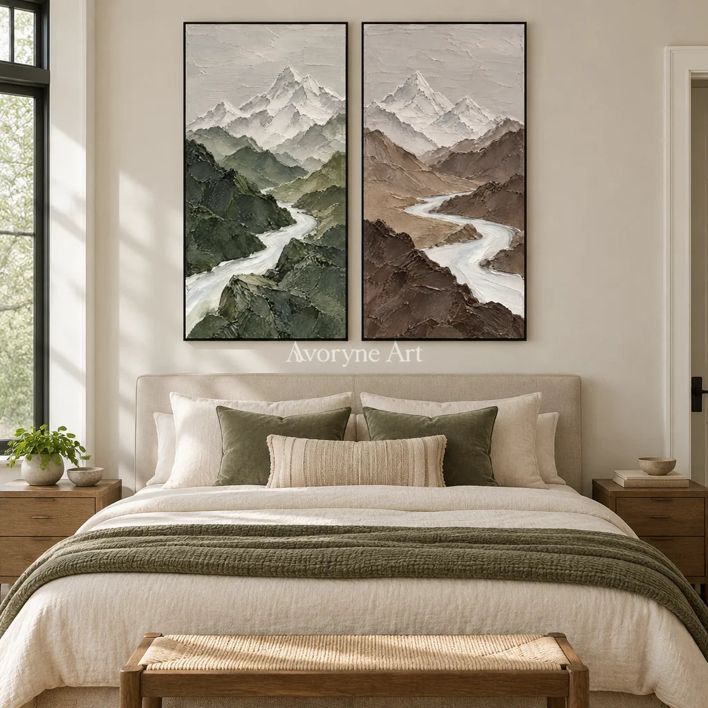 Alpine Pair: Mountain Landscape Diptych Wall Art — bedroom black