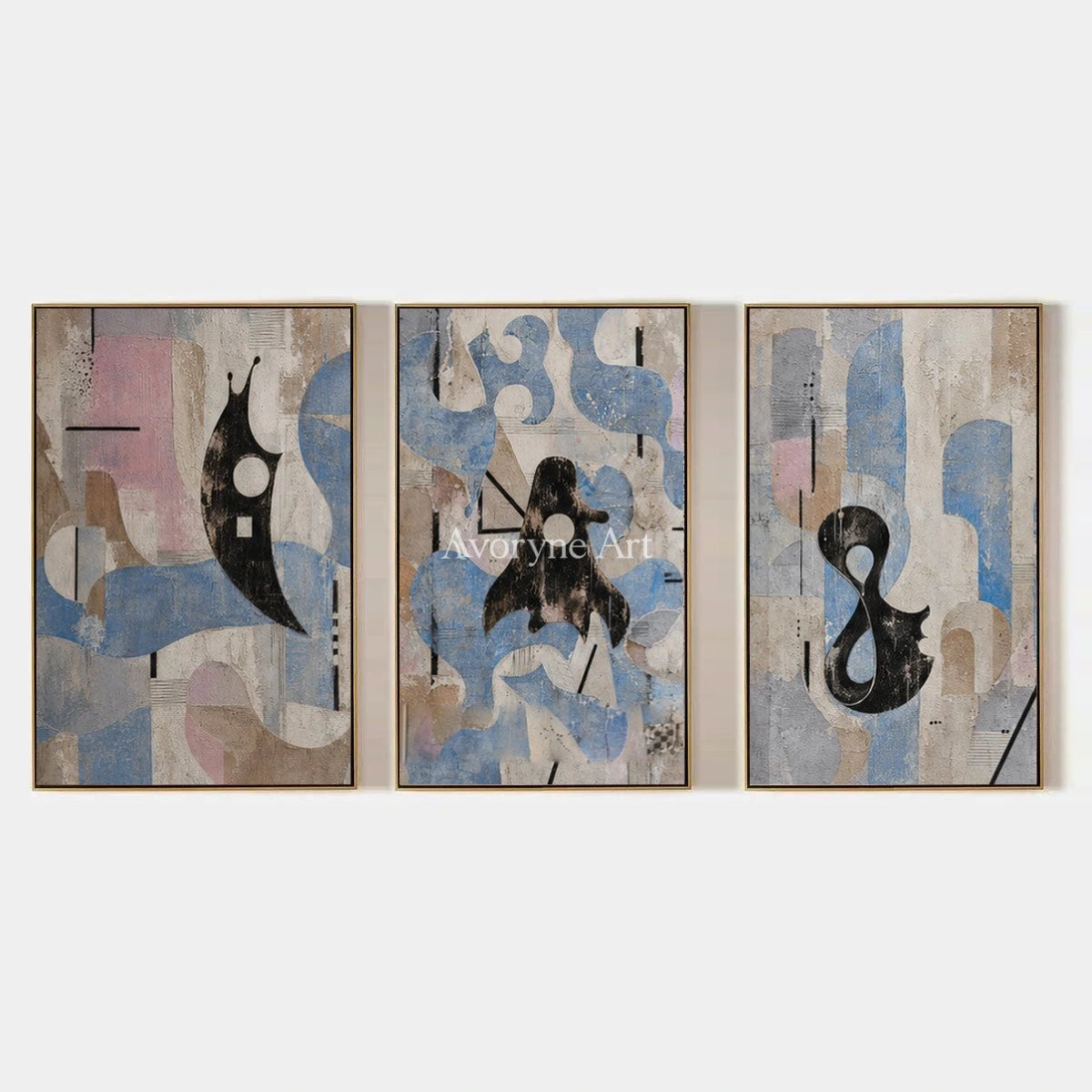 Woven Horizon, hand-painted muted organic abstract triptych by Min-Jun Park