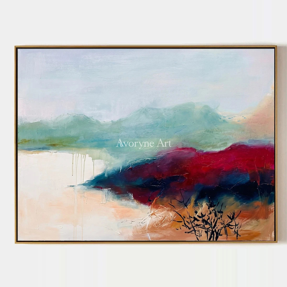 Blue Dialogue, hand-painted nature brushwork wall art by Isabelle Marchand
