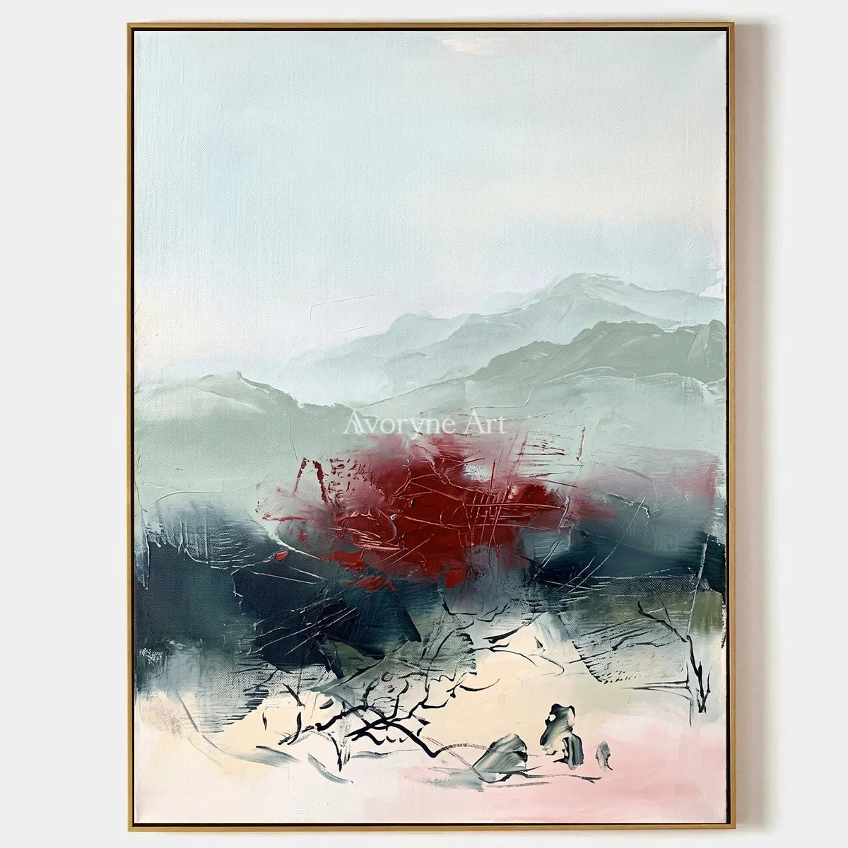 Pale Memory, hand-painted nature brushwork wall art by Isabelle Marchand