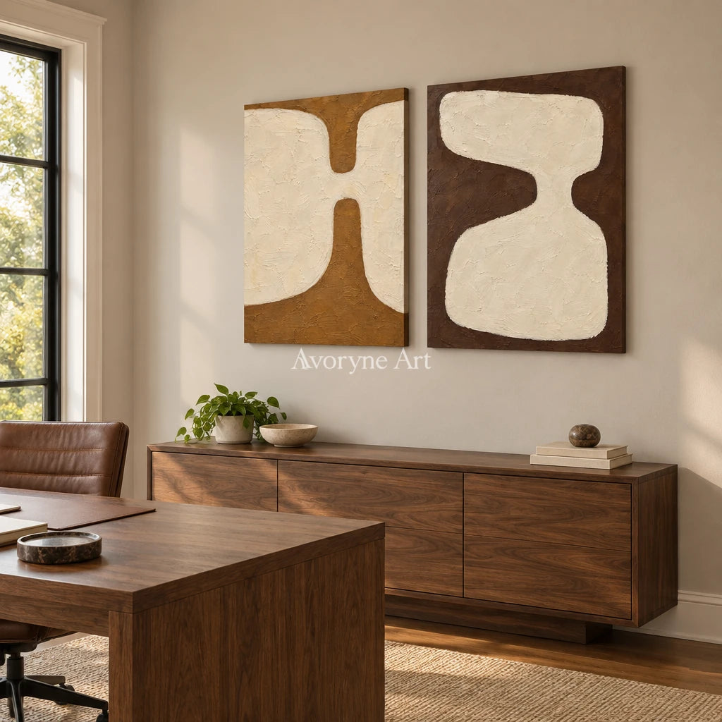 Earth Echoes: Neutral Abstract Diptych Wall Art — office frameless