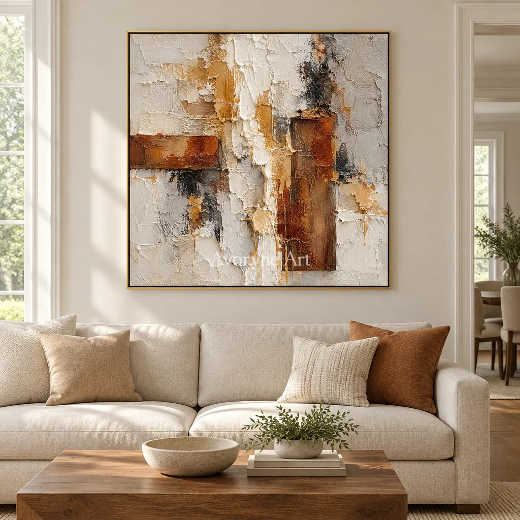 Rust and Chalk: Neutral Abstract Impasto Wall Art — living gold