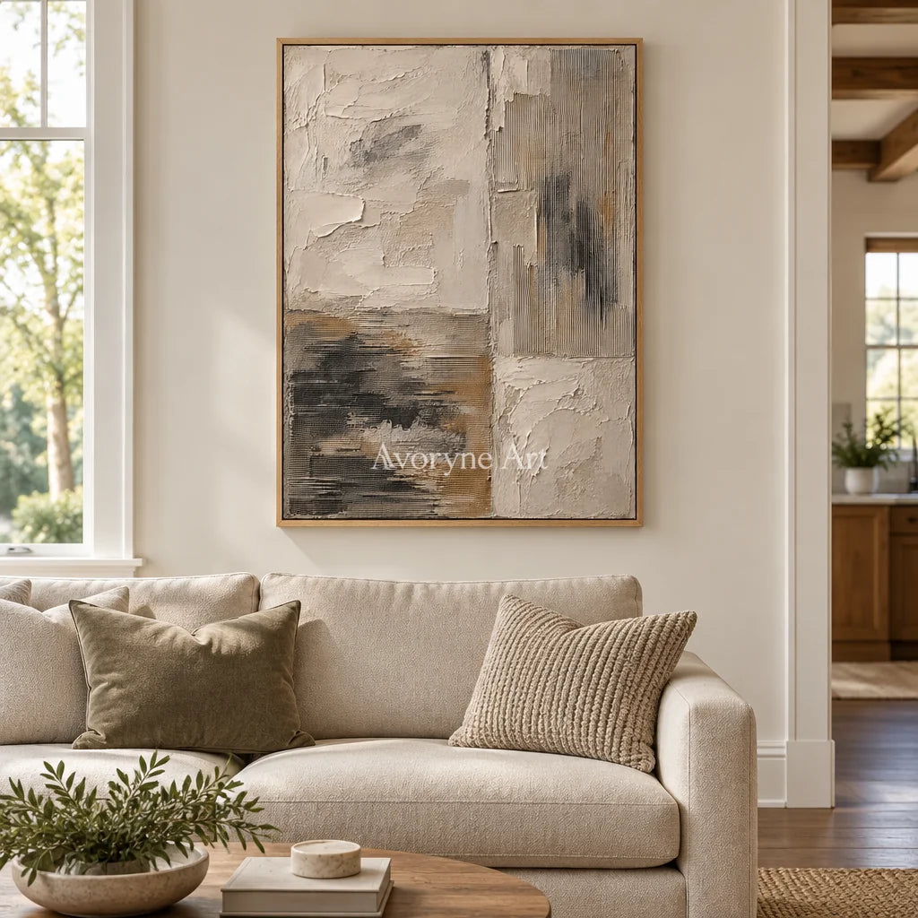 Chalk Divide: Neutral Abstract Texture Wall Art — villa wood