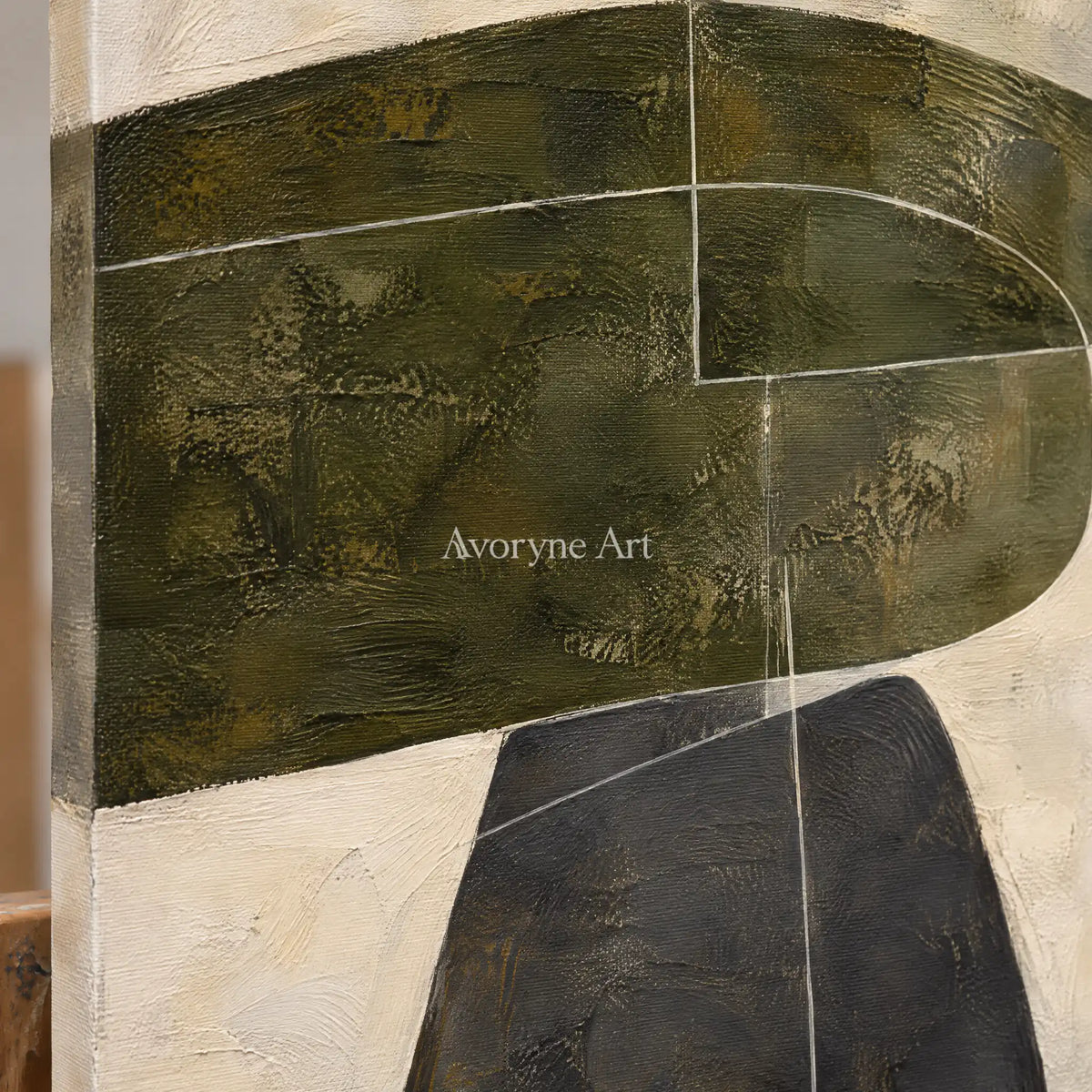 Pebble Cadence: Neutral Abstract Triptych Wall Art — detail easel