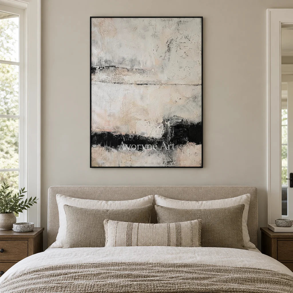 Aster Weave: Neutral Band Abstract — bedroom black