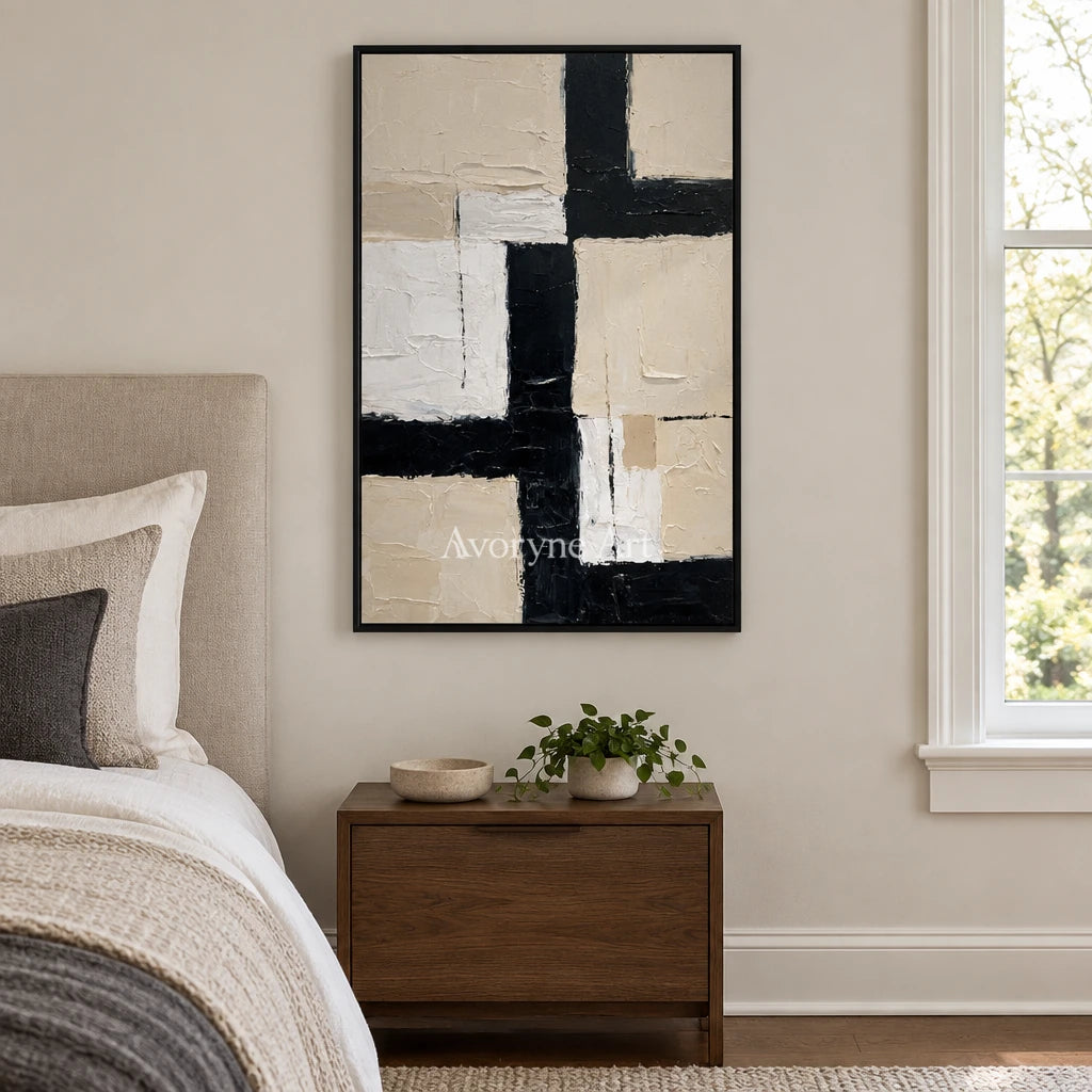 Aster Palimpsest: Neutral Block Abstract — bedroom black