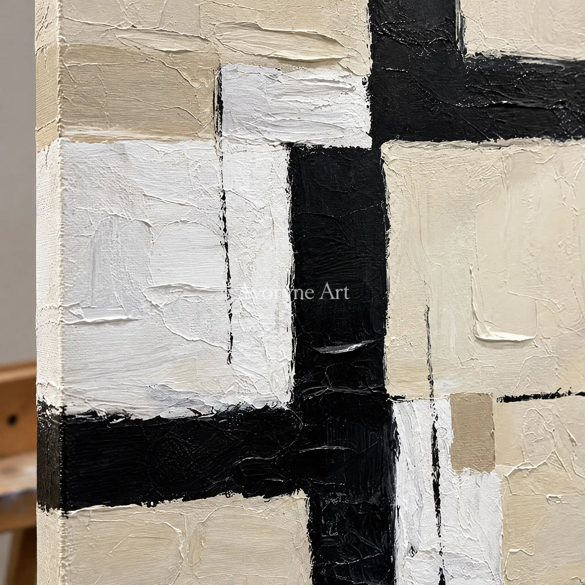 Aster Palimpsest: Neutral Block Abstract — detail easel