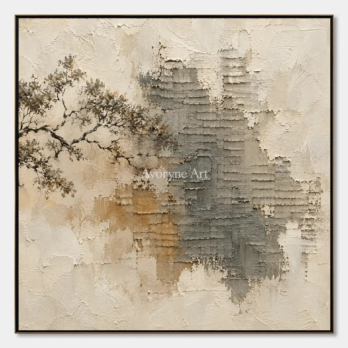 Branch and Stone: Neutral Branch Relief Wall Art — primary