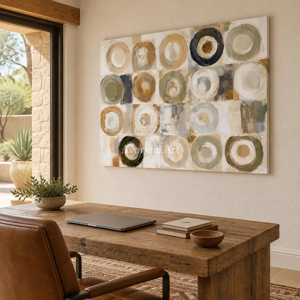 Ivory Gentle Passage: Neutral Circle Grid — office frameless