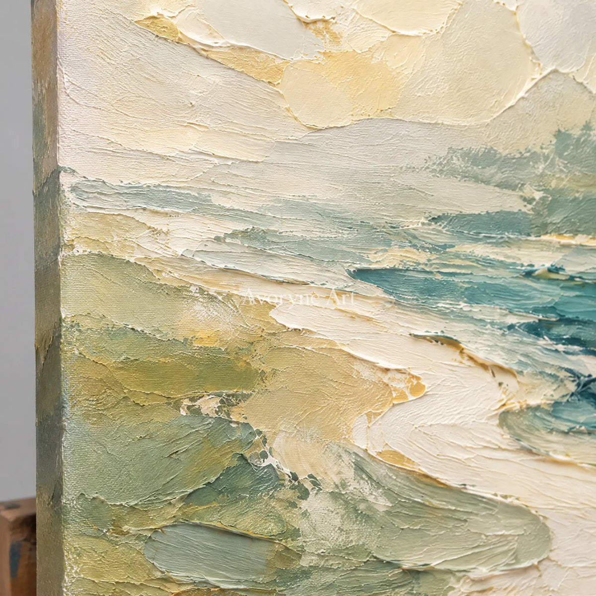 Shoreline Hush: Neutral Coastal Landscape Wall Art — detail easel