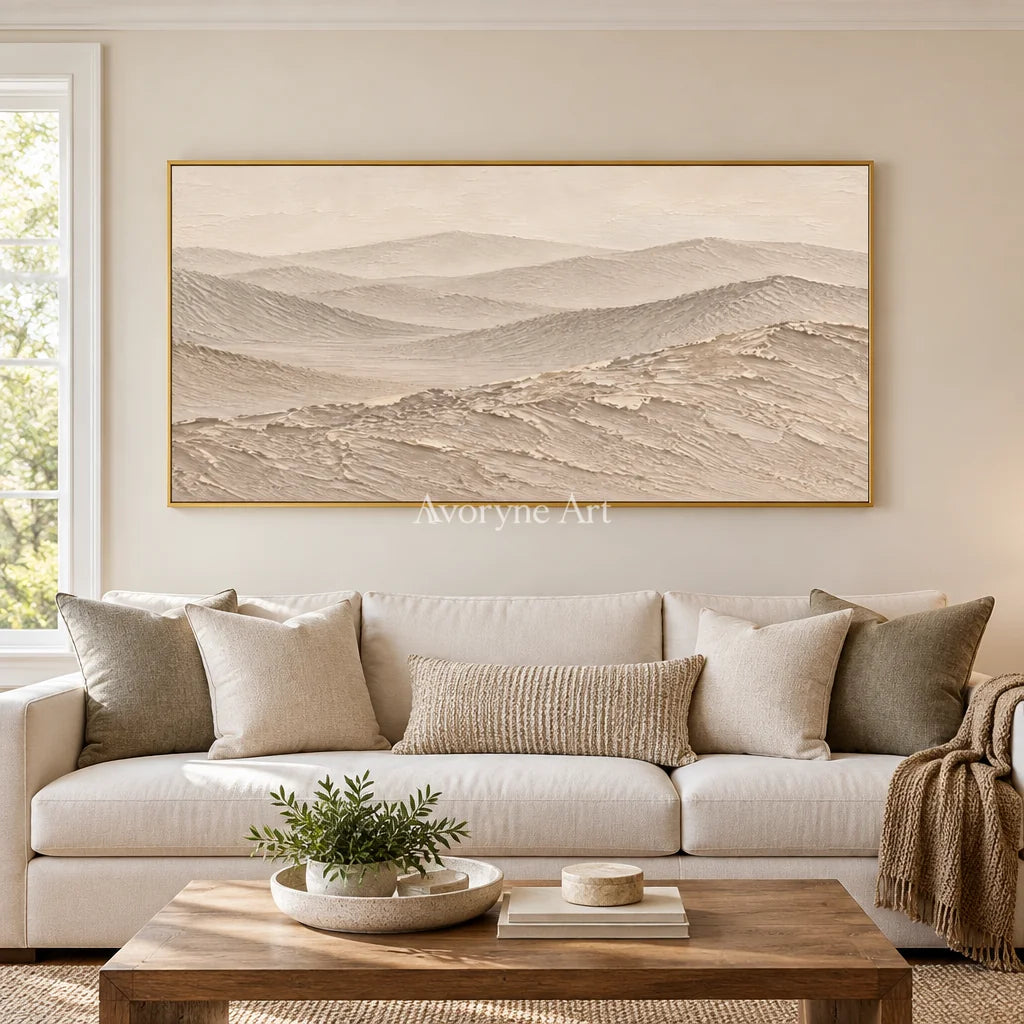 Dune Reverie: Neutral Desert Landscape Wall Art — living gold
