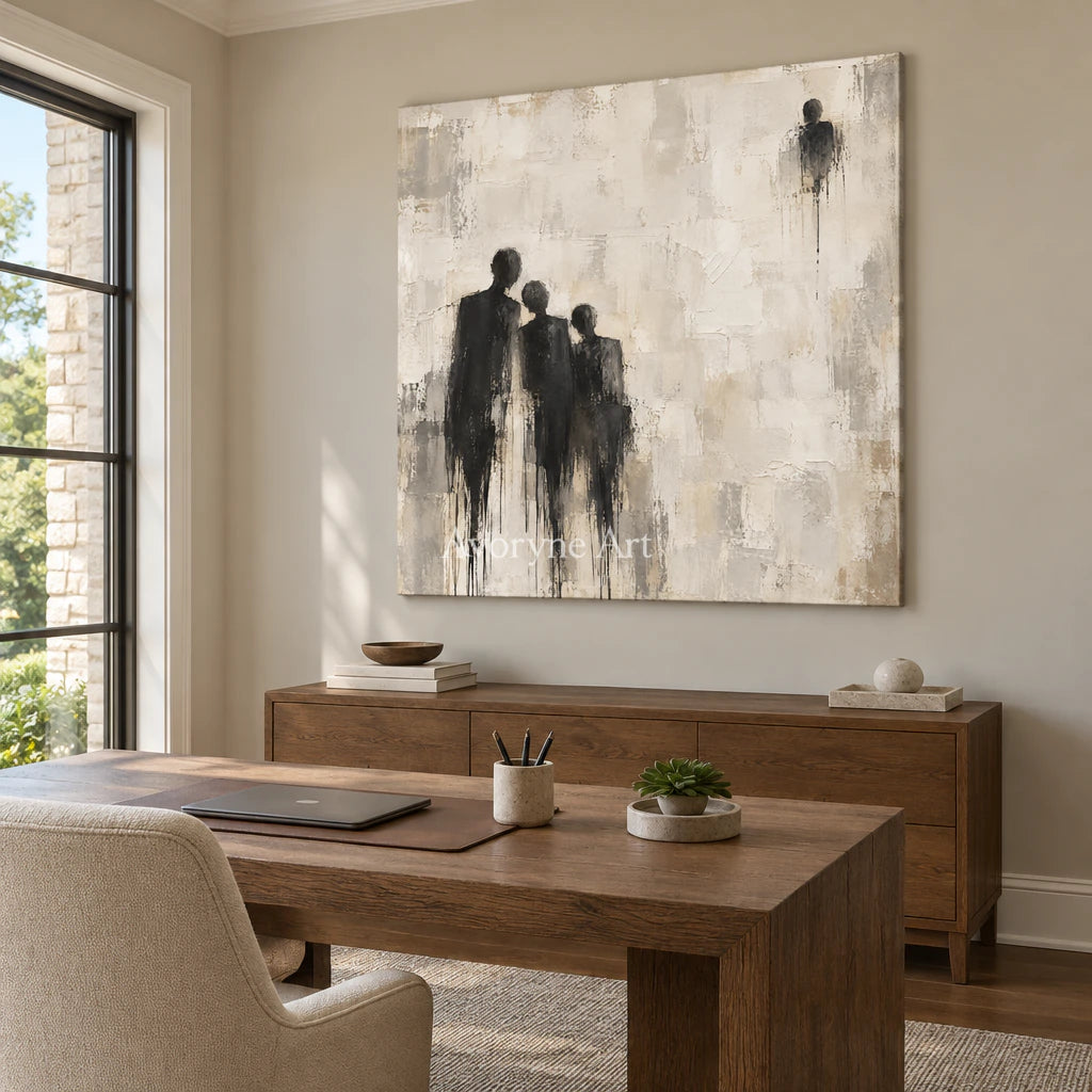 Distant Company: Neutral Figure Abstract Wall Art — office frameless