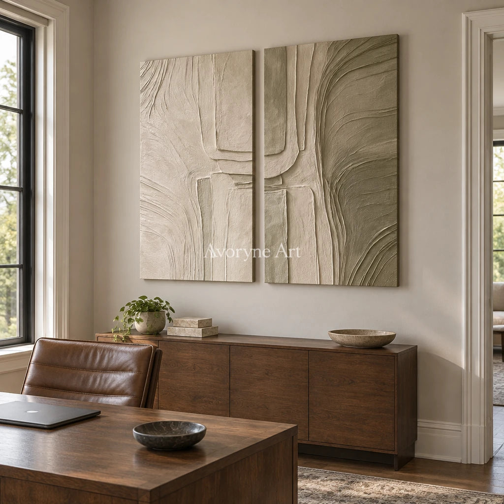 Aster Furrow: Neutral Fold Diptych — office frameless