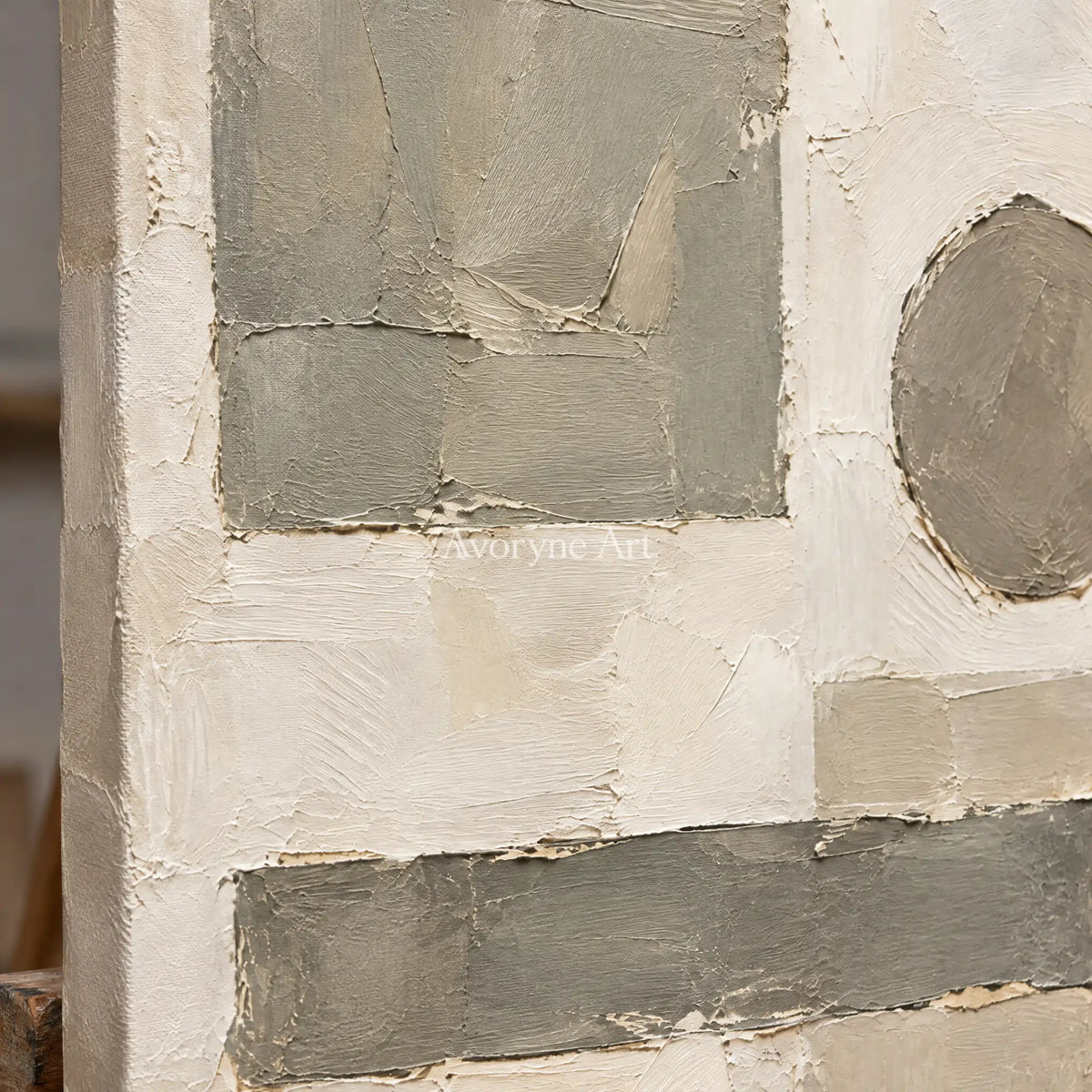 Sage Measure: Neutral Geometric Abstract Art — detail easel