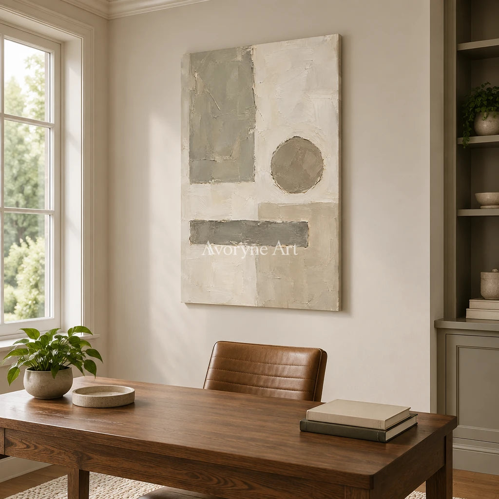 Sage Measure: Neutral Geometric Abstract Art — office frameless
