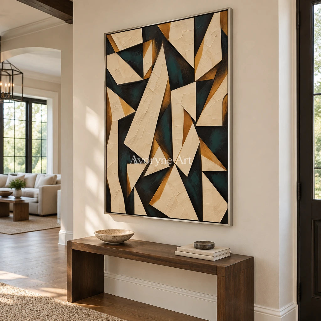 Folded Angles: Neutral Geometric Abstract Wall Art — entry silver