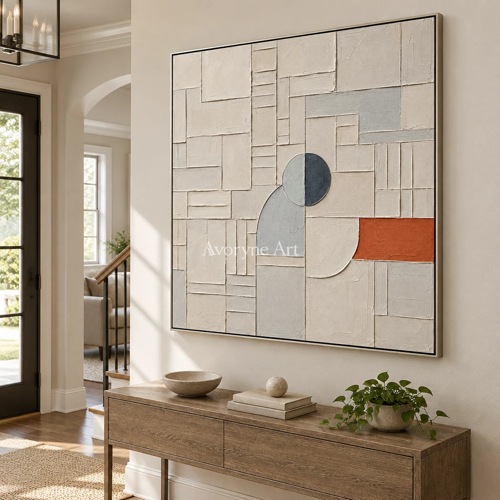 Arc Assembly: Neutral Geometric Grid Wall Art — entry silver