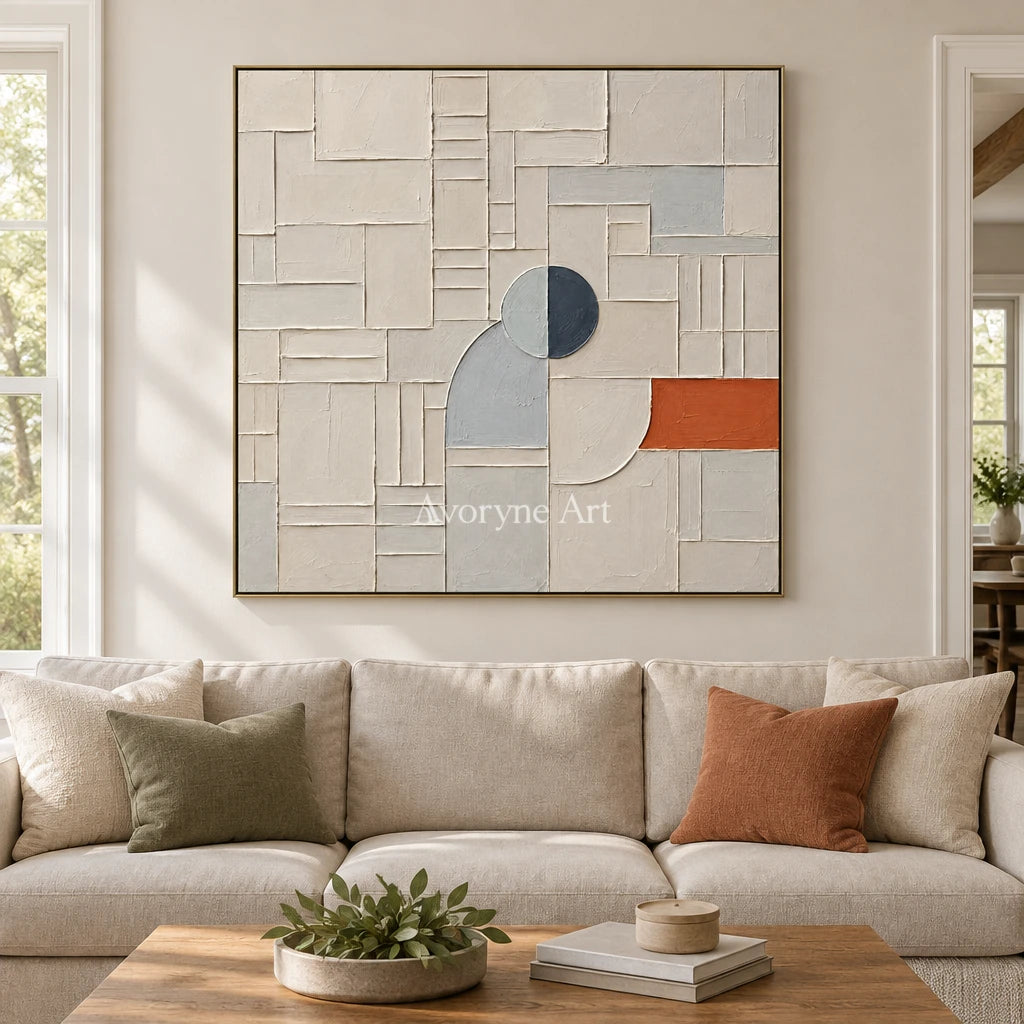 Arc Assembly: Neutral Geometric Grid Wall Art — living gold