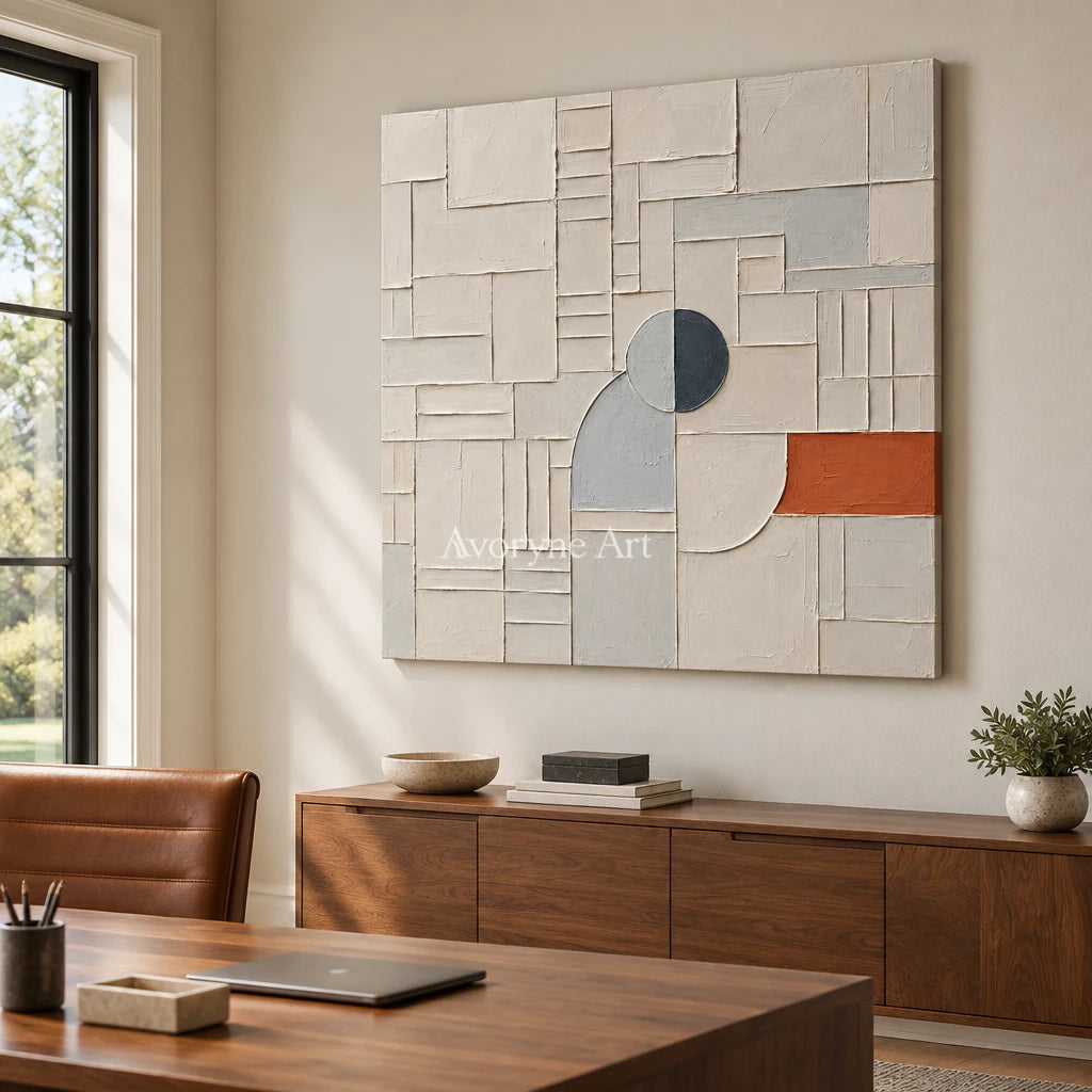 Arc Assembly: Neutral Geometric Grid Wall Art — office frameless