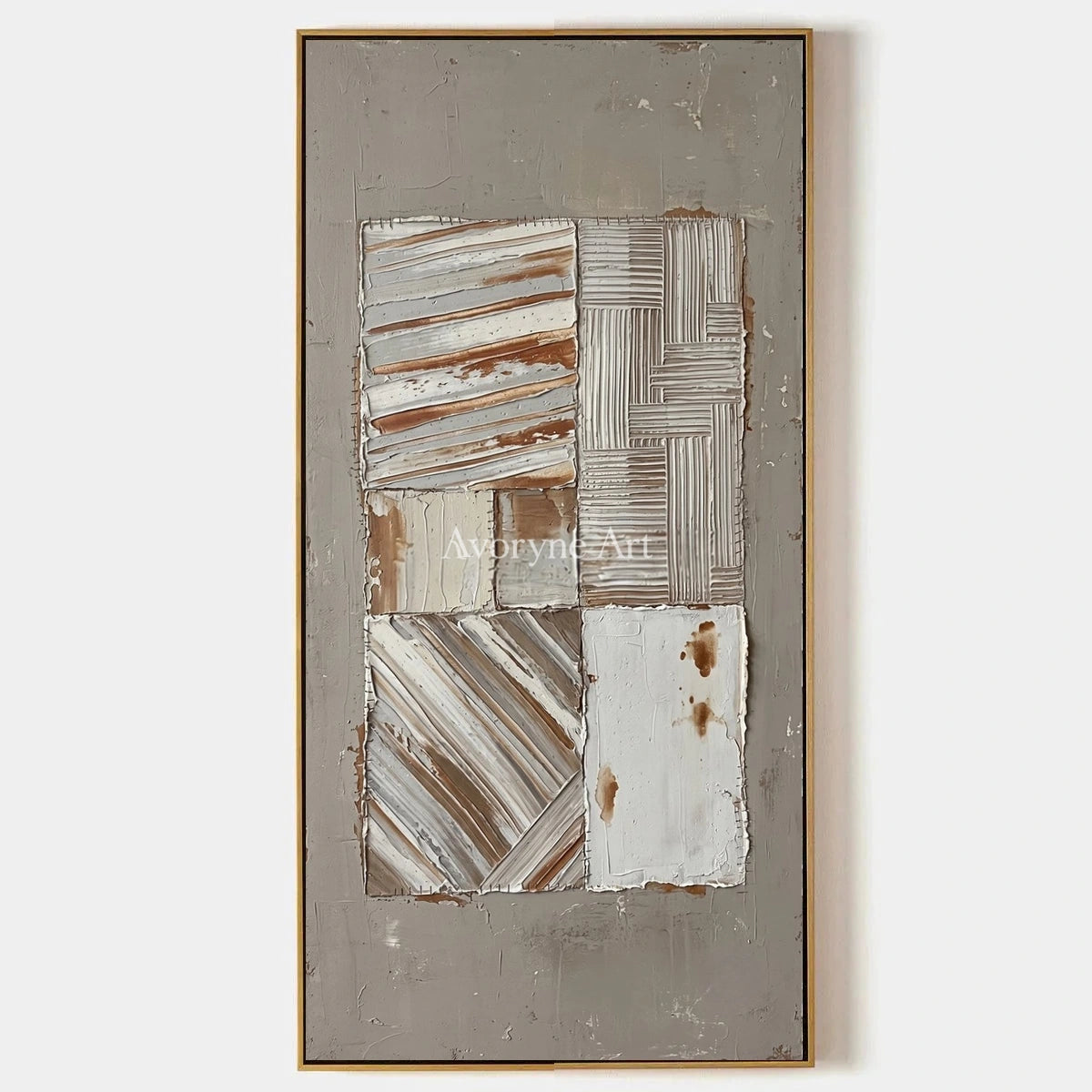 Mineral Measure, hand-painted neutral geometric relief wall art by Lukas Meyer